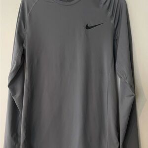 Nike Dri-FIT Tight Fit Long Sleeve Top - Gray with Black Logo